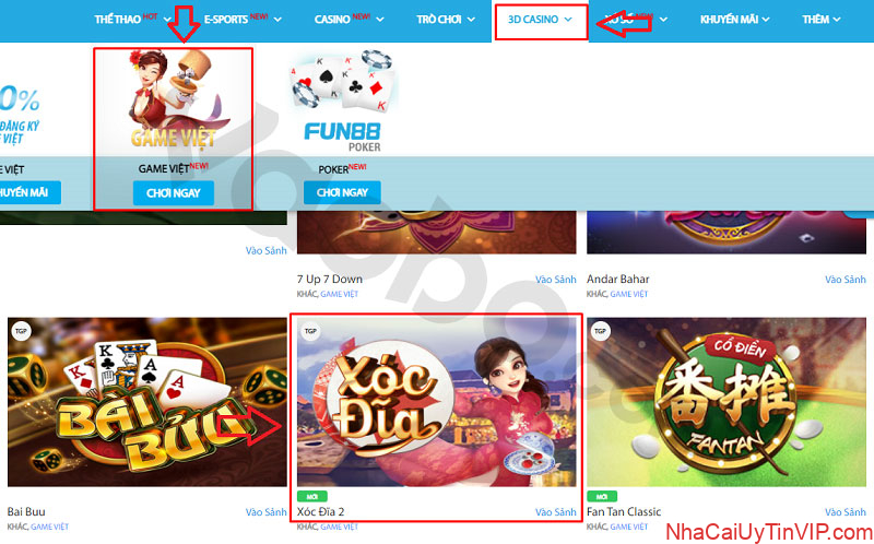 Các bước vào trò chơi xóc đĩa tại Fun88