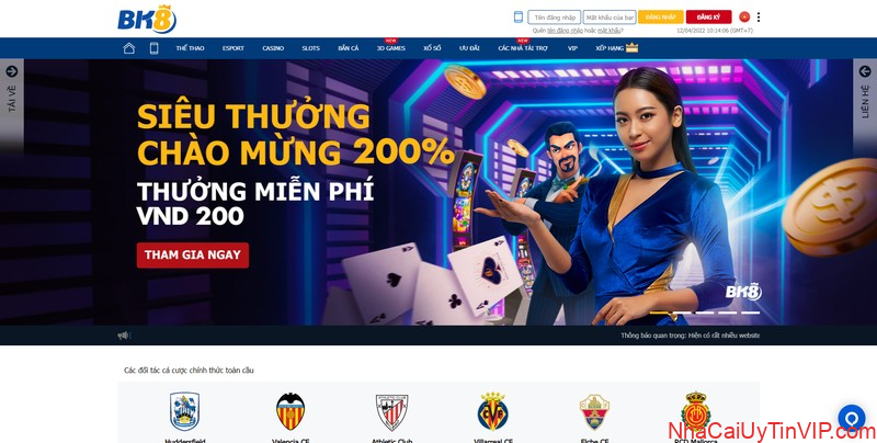 Giao diện Website Bk8