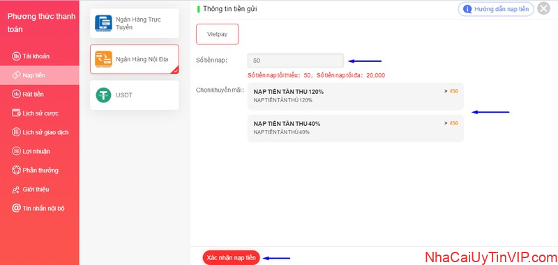 Nhập số tiền cần nạp