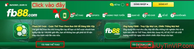 CLick vào icon điện thoại trên thanh menu của website Fb88