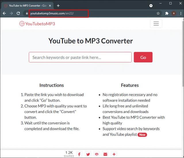 vào trang web của Youtube to MP3 converter vào trang web của Youtube to MP3 converter