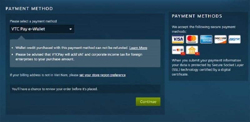 Cách 1: Thanh toán bằng ví điện tử VTC Pay khi mua game tại Steam Cách 1: Thanh toán bằng ví điện tử VTC Pay khi mua game tại Steam