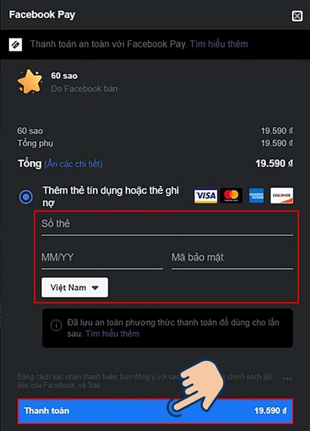 Cần nhập đủ các thông tin cá nhân về thẻ như số thẻ, số MM/YY, mã bảo mật Cần nhập đủ các thông tin cá nhân về thẻ như số thẻ, số MM/YY, mã bảo mật