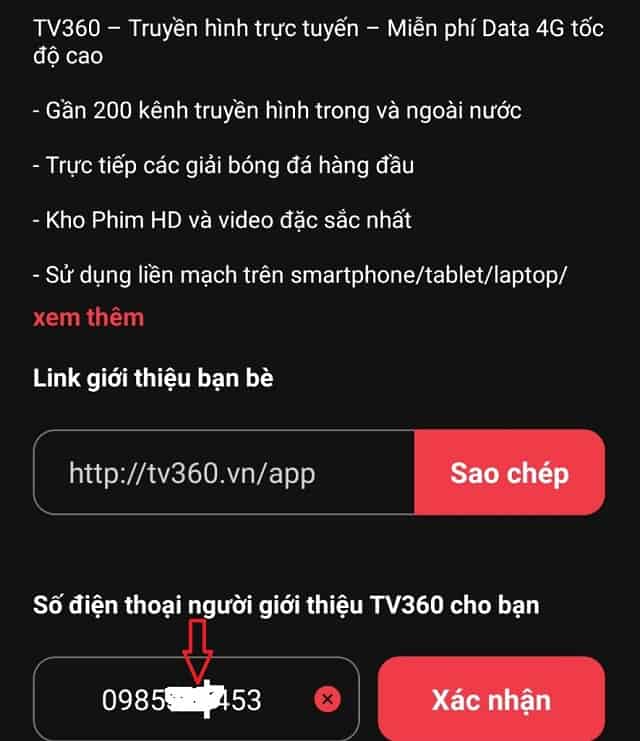Nhập số điện thoại giới thiệu Nhập số điện thoại giới thiệu