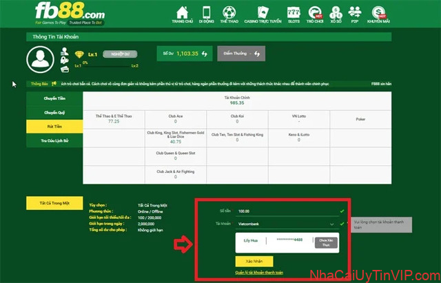 Bước 1: Thực hiện chuyển quỹ tại nhà cái FB88 Bước 1: Thực hiện chuyển quỹ tại nhà cái FB88