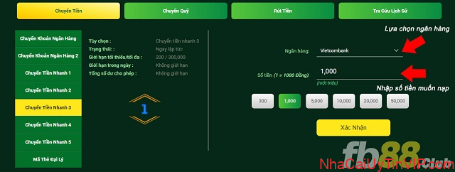 Bước 2: Lựa chọn ngân hàng phù hợp và nhập số tiền muốn nạp vào tài khoản Bước 2: Lựa chọn ngân hàng phù hợp và nhập số tiền muốn nạp vào tài khoản