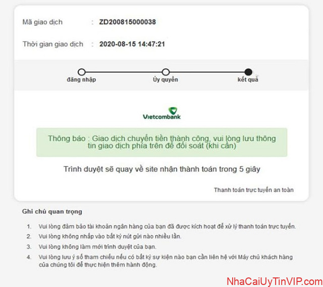 Bước 4: Hoàn thành giao dịch nạp tiền vào nhà cái FB88 Bước 4: Hoàn thành giao dịch nạp tiền vào nhà cái FB88