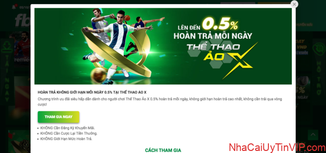 Ưu đãi fb88 hoàn trả thể thao trực tuyến mỗi ngày với giá trị lên đến 0.5% Ưu đãi fb88 hoàn trả thể thao trực tuyến mỗi ngày với giá trị lên đến 0.5%