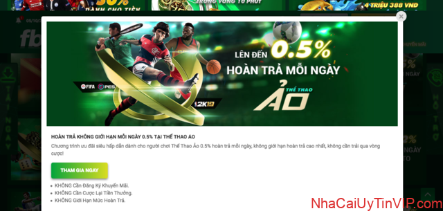 Ưu đãi fb88 hoàn trả Thể Thao Ảo – X mỗi ngày với giá trị lên đến 0.5% Ưu đãi fb88 hoàn trả Thể Thao Ảo – X mỗi ngày với giá trị lên đến 0.5%