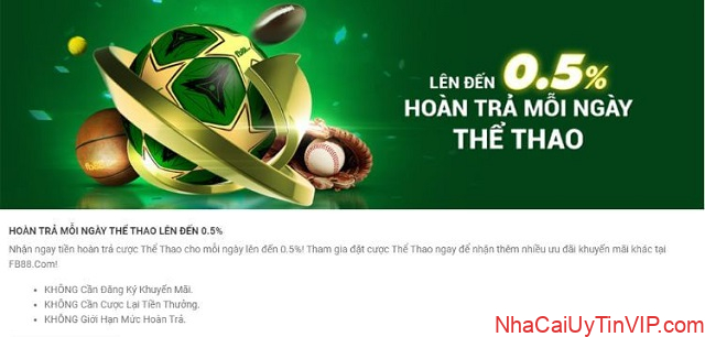 Khuyến mãi hoàn trả thể thao FB88 Khuyến mãi hoàn trả thể thao FB88