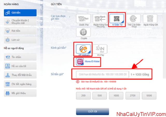 Các bước nạp tiền bằng Ví điện tử Các bước nạp tiền bằng Ví điện tử